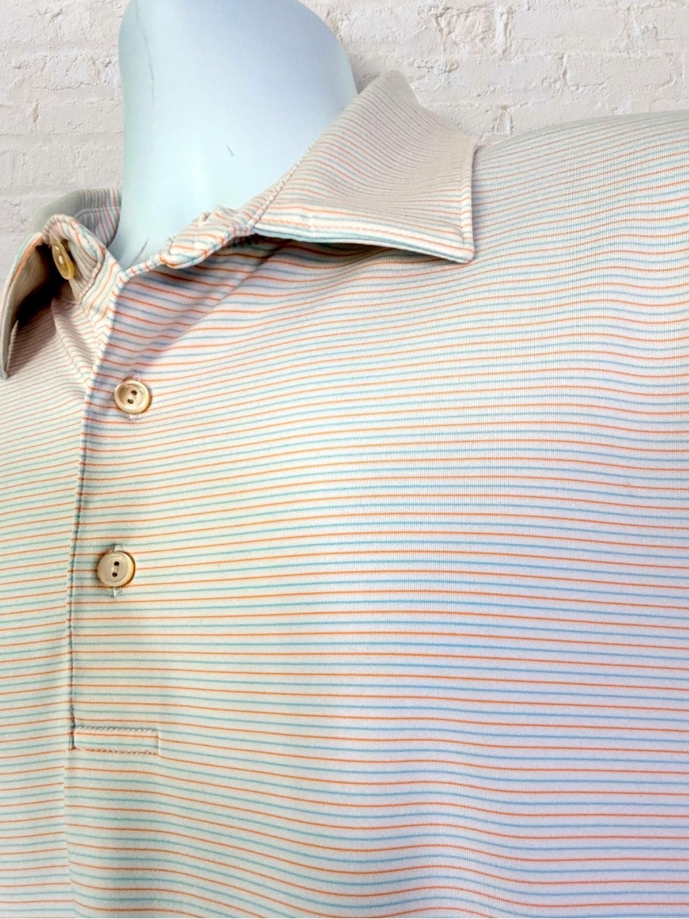 Peter Millar Summer Comfort Polo Shirt Men’s XL Cream Stripe Golf Performance - Picture 8 of 12